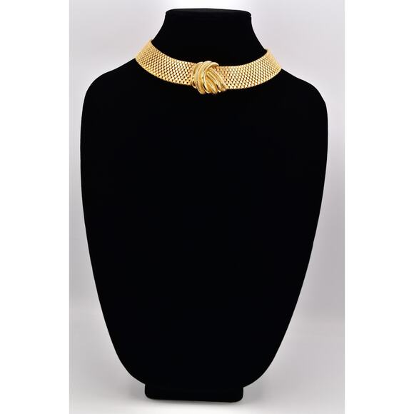 Vintage Chunky Choker Collar Necklace Heavy Thick Chain Gold Tone 1980s Bin6A - Picture 3 of 12